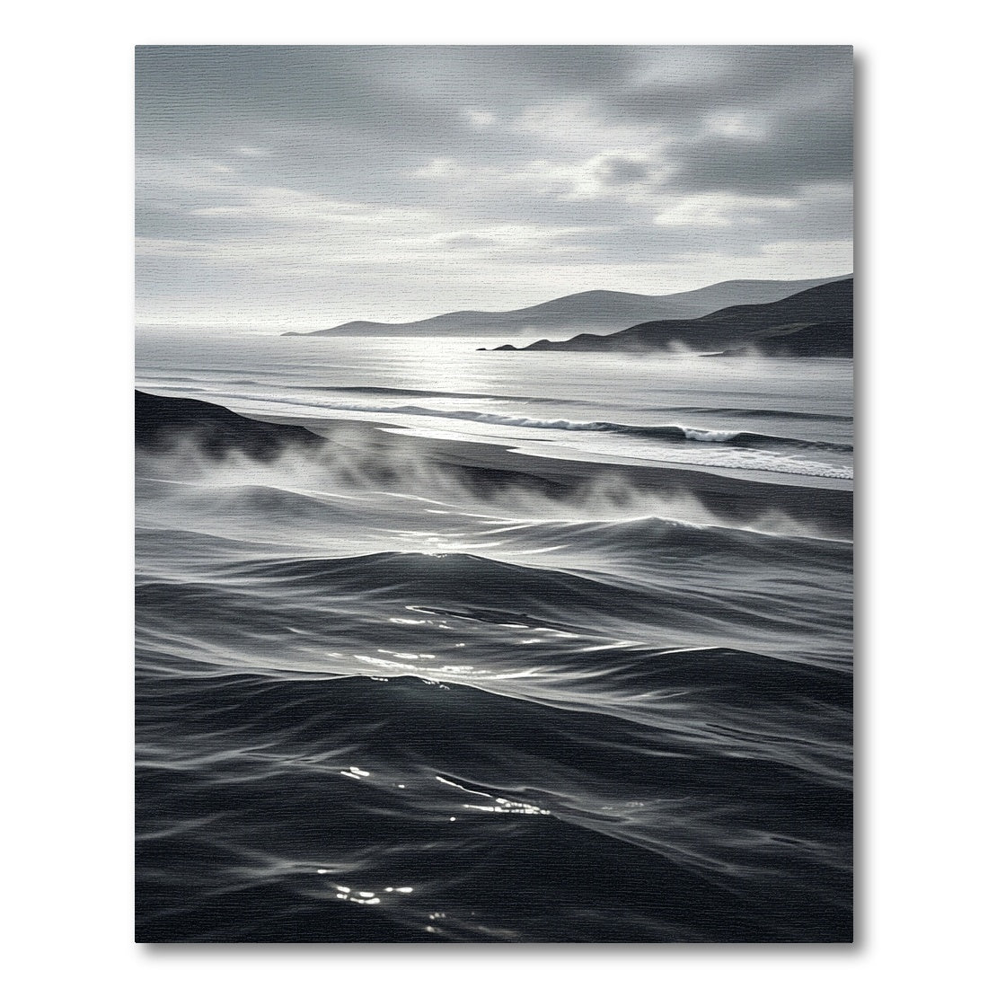 Monochrome Ethereal Coastal Ocean Wave Rug