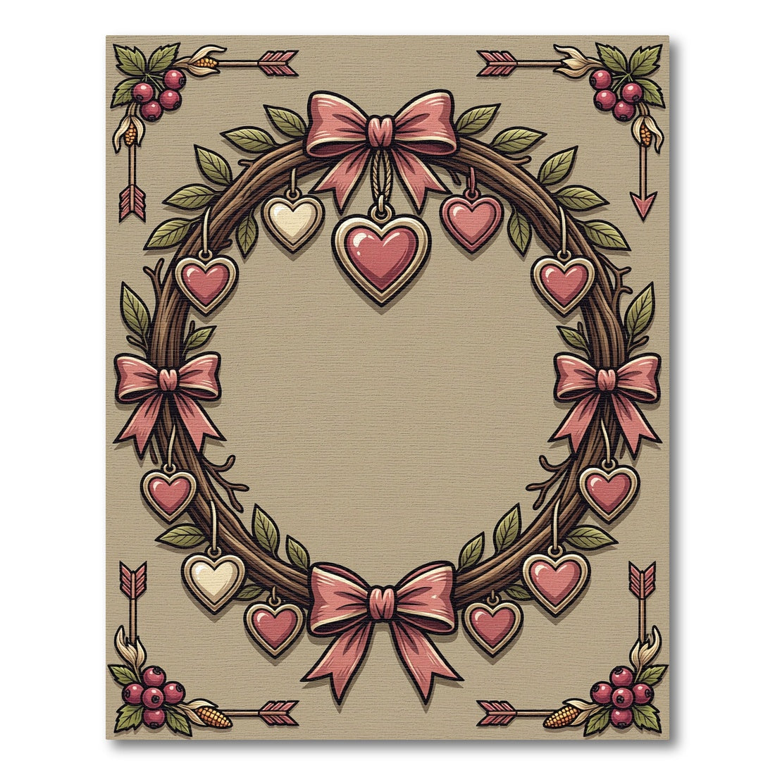 Pink Valentine Heart Wreath Garden Rug