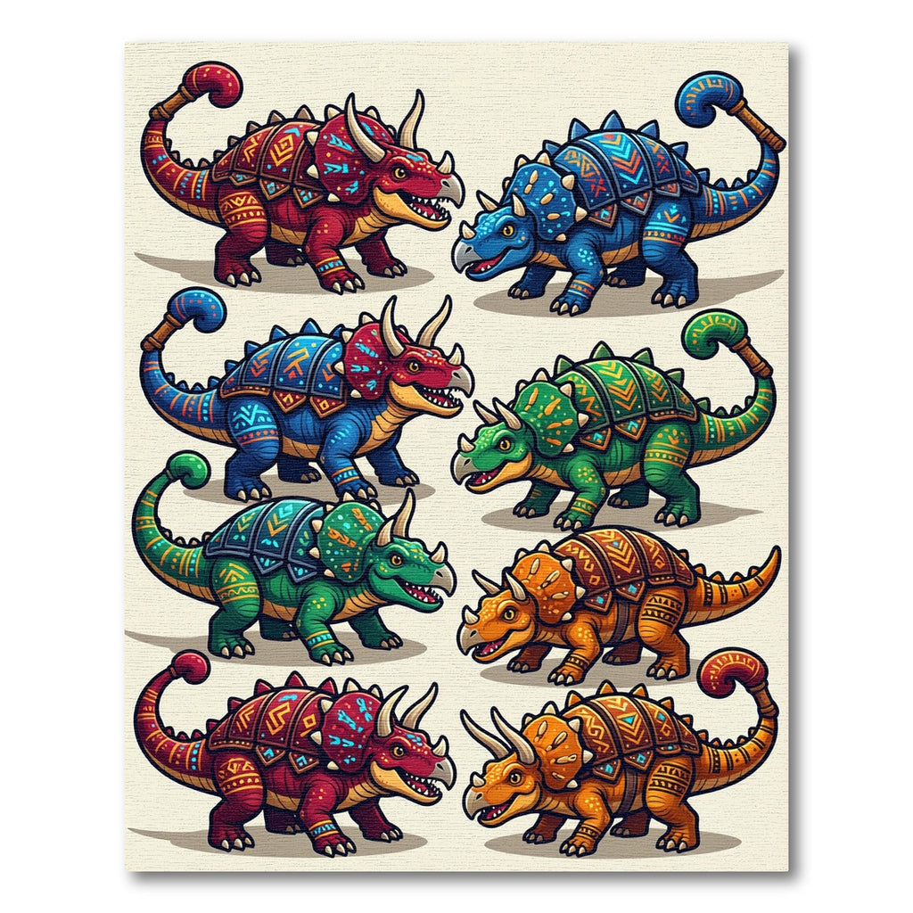 Colorful Tribal Dinosaur Reptile Illustration Rug