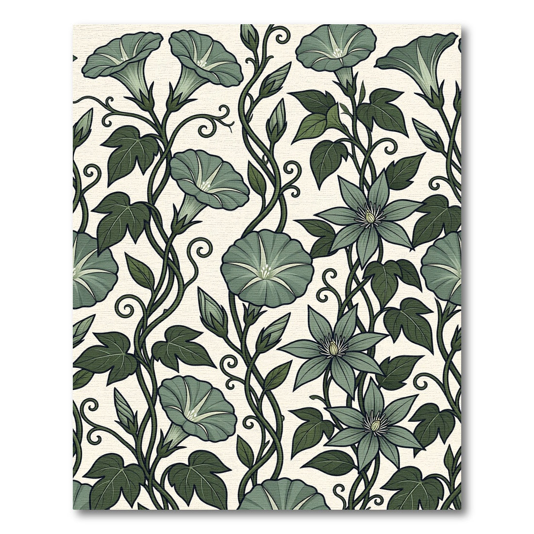 Sage Green Floral Vine Repeats Rug