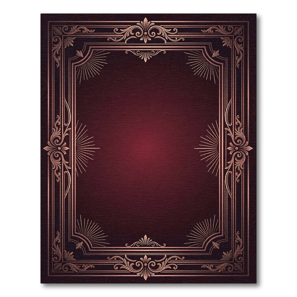 Ornate Burgundy Copper Filigree Frame Rug