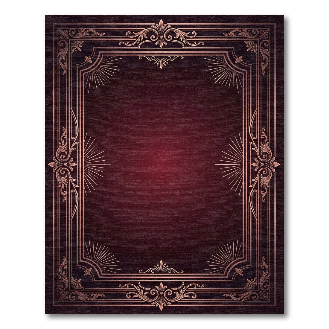 Ornate Burgundy Copper Filigree Frame Rug