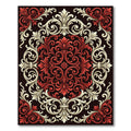 Baroque Crimson and Cream Damask Accents Rug