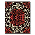 Baroque Crimson and Cream Damask Accents Rug