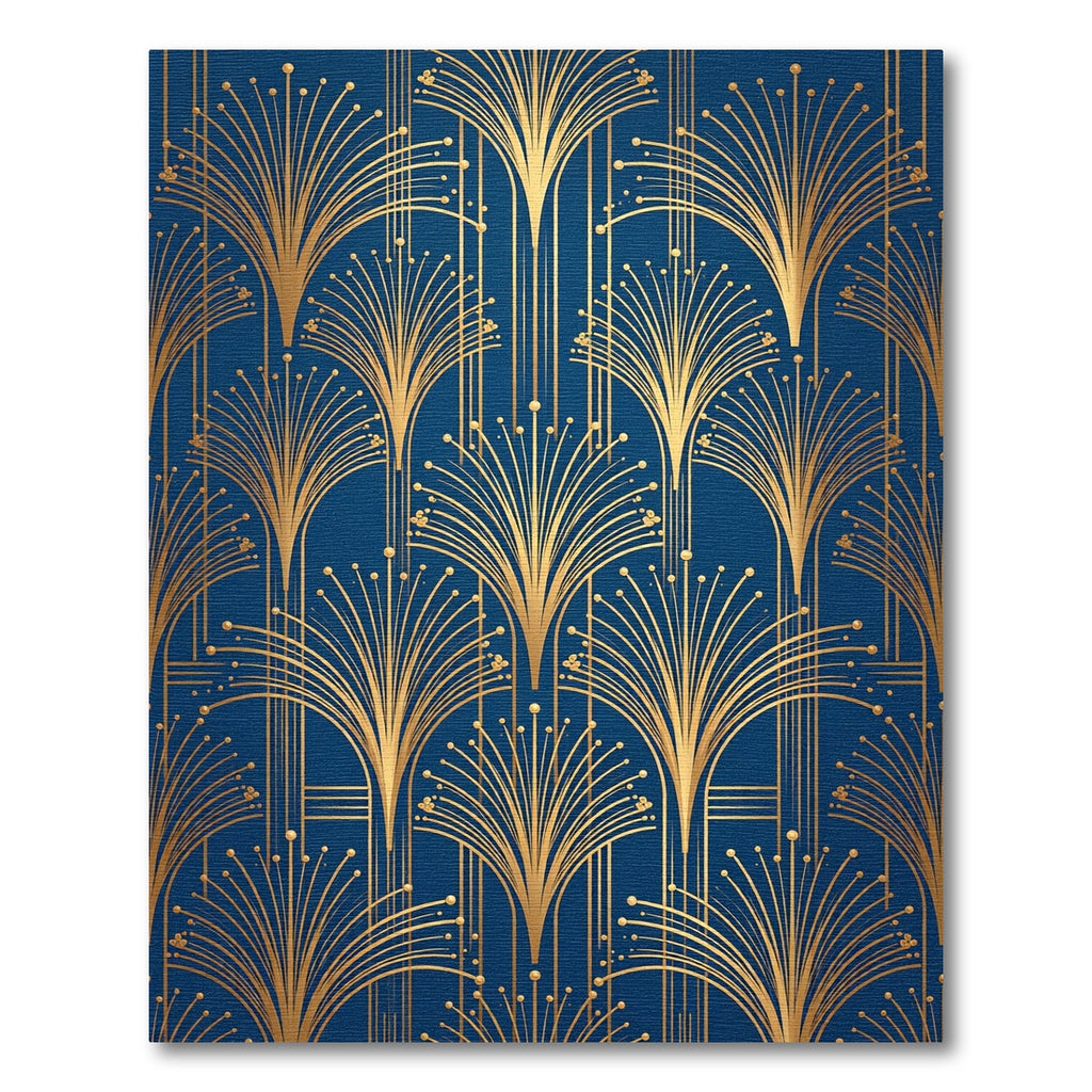 Art Deco Gold Fan Sapphire Blue Rug