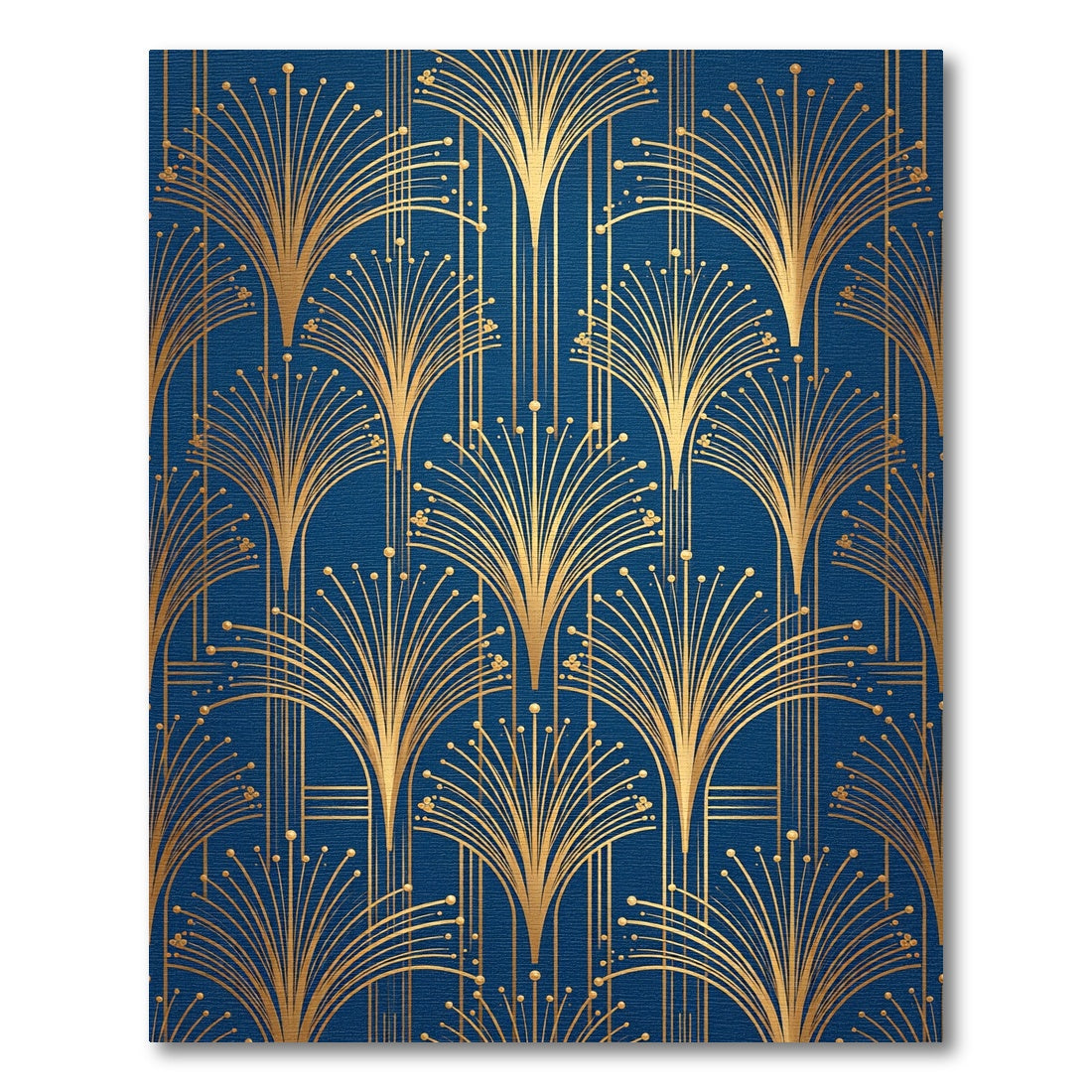 Art Deco Gold Fan Sapphire Blue Rug