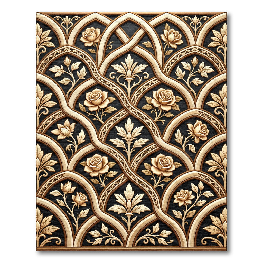 Elegant Gold Rose Archway Pattern Rug