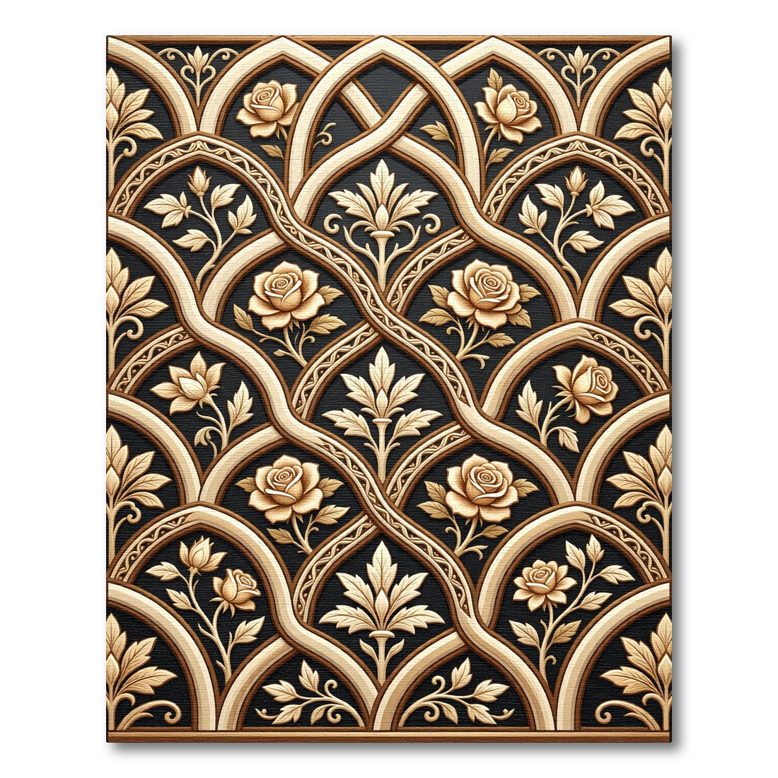 Elegant Gold Rose Archway Pattern Rug