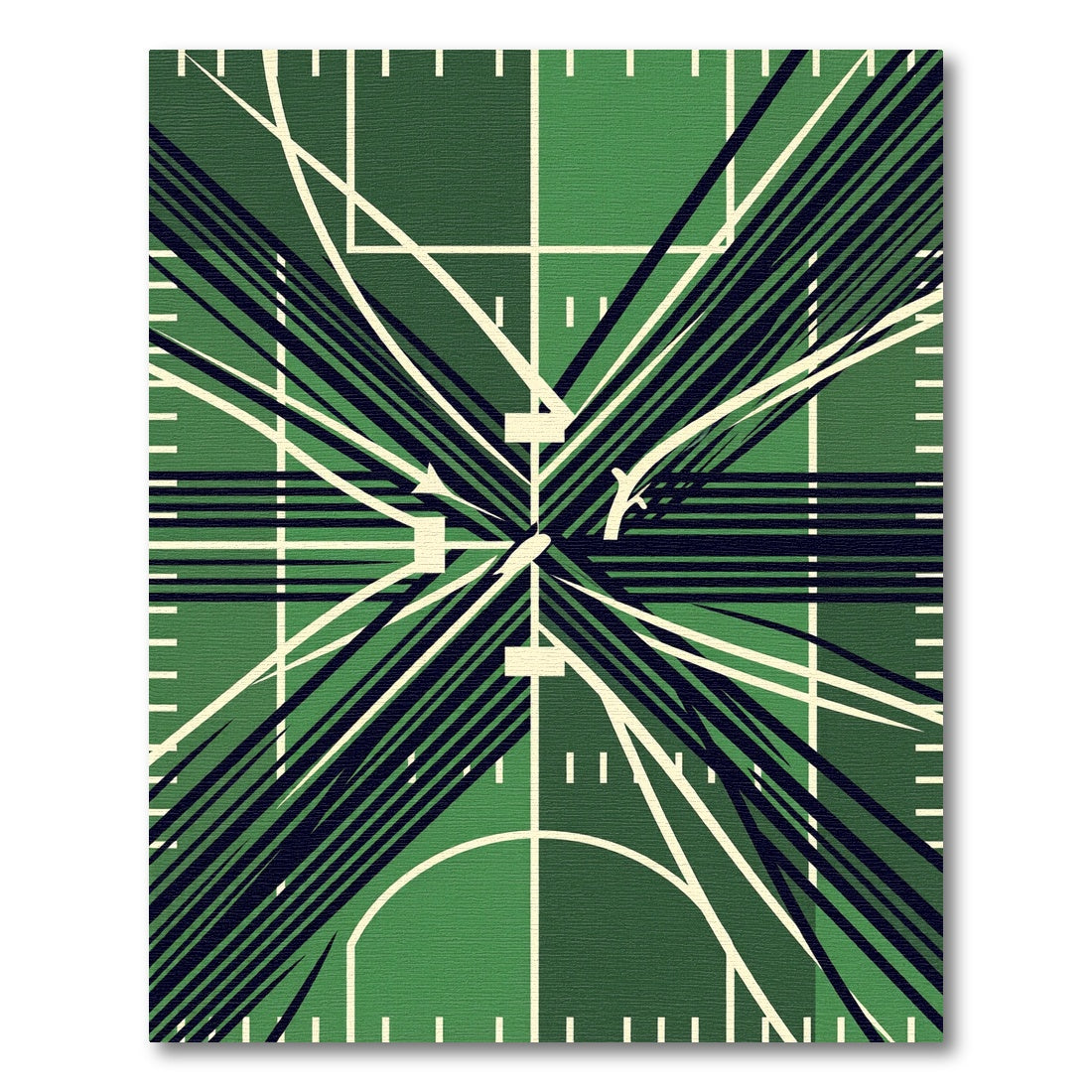 Abstract Geometric Field Forest Green Accent Rug