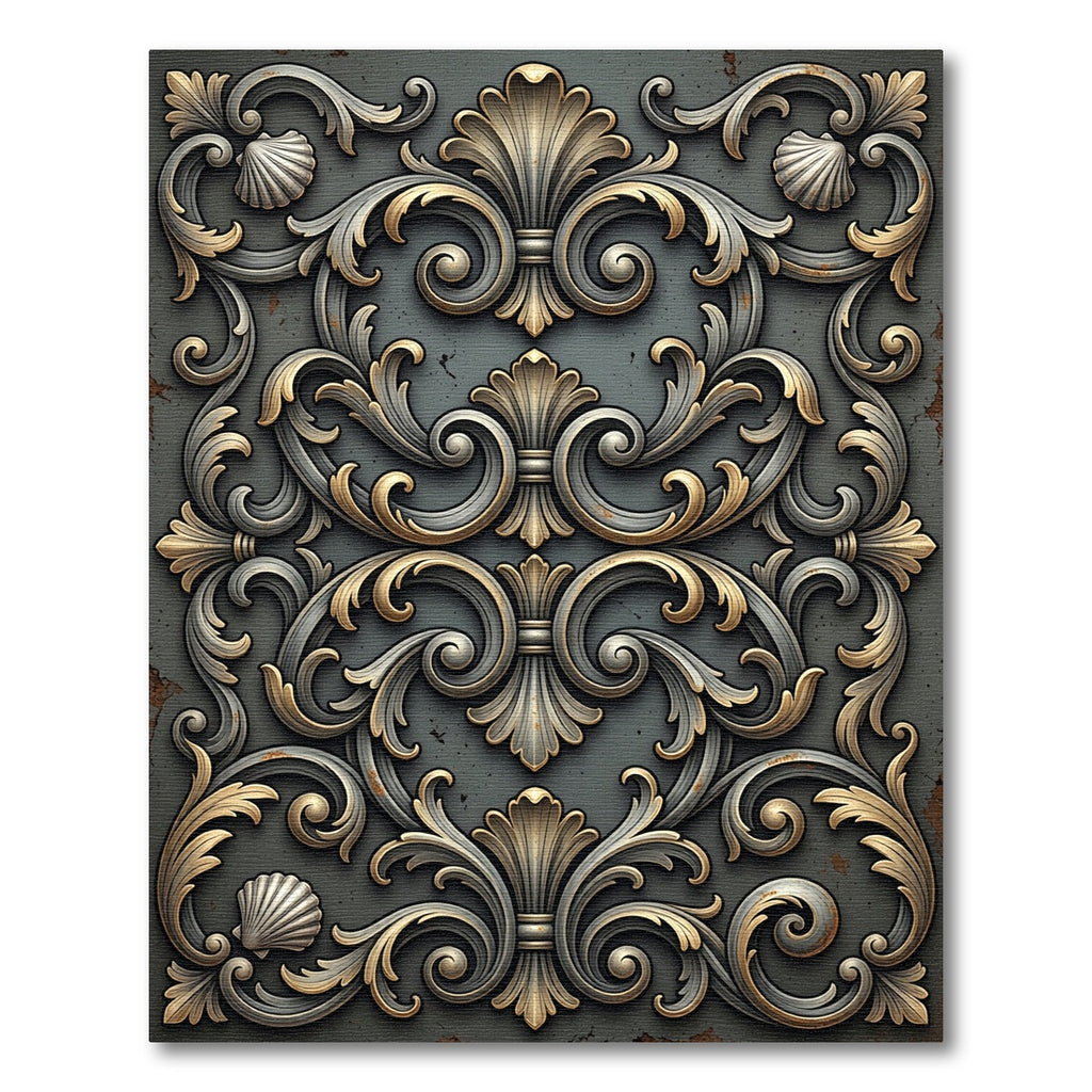 Ornate Metallic Baroque Scrolled Filigree Rug