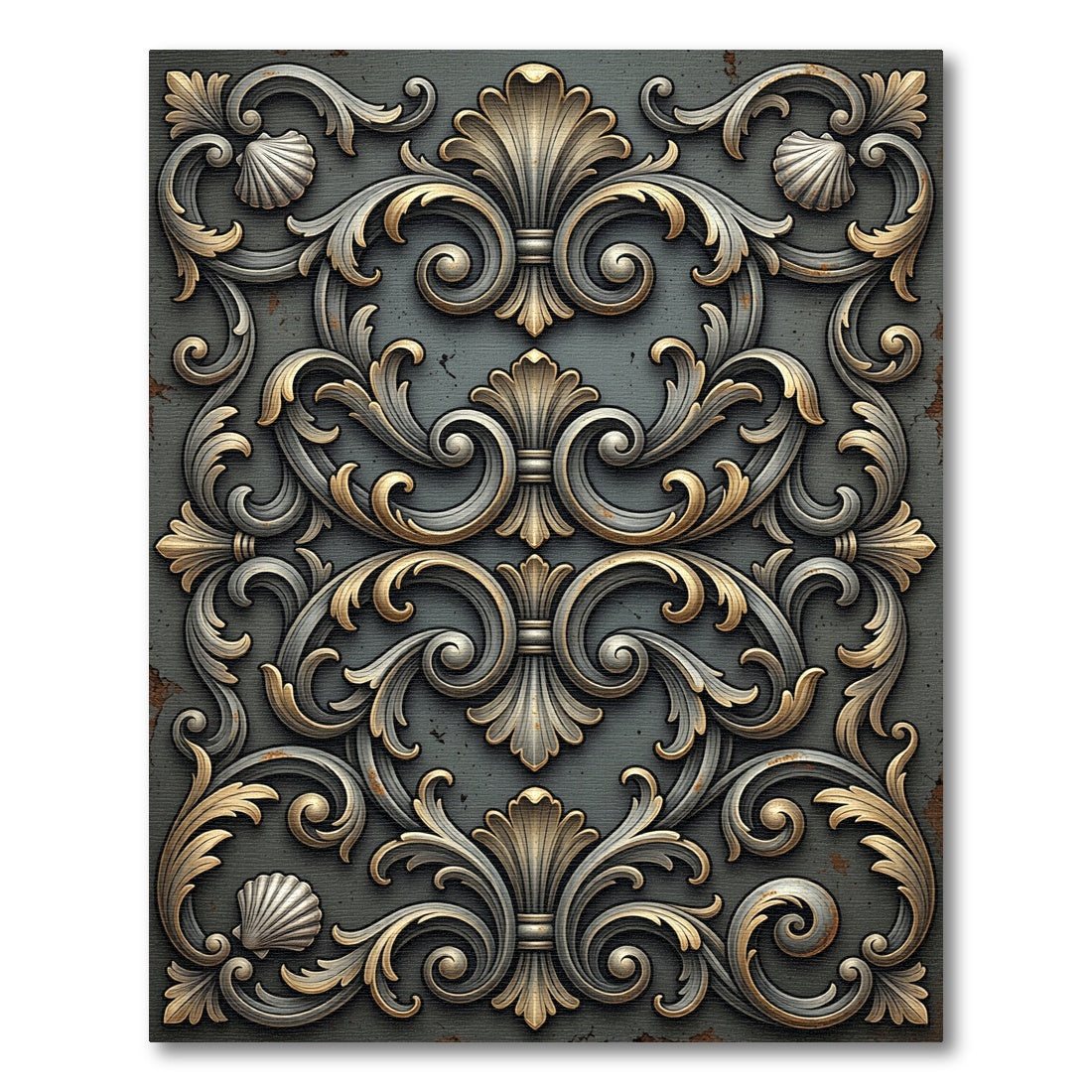 Ornate Metallic Baroque Scrolled Filigree Rug