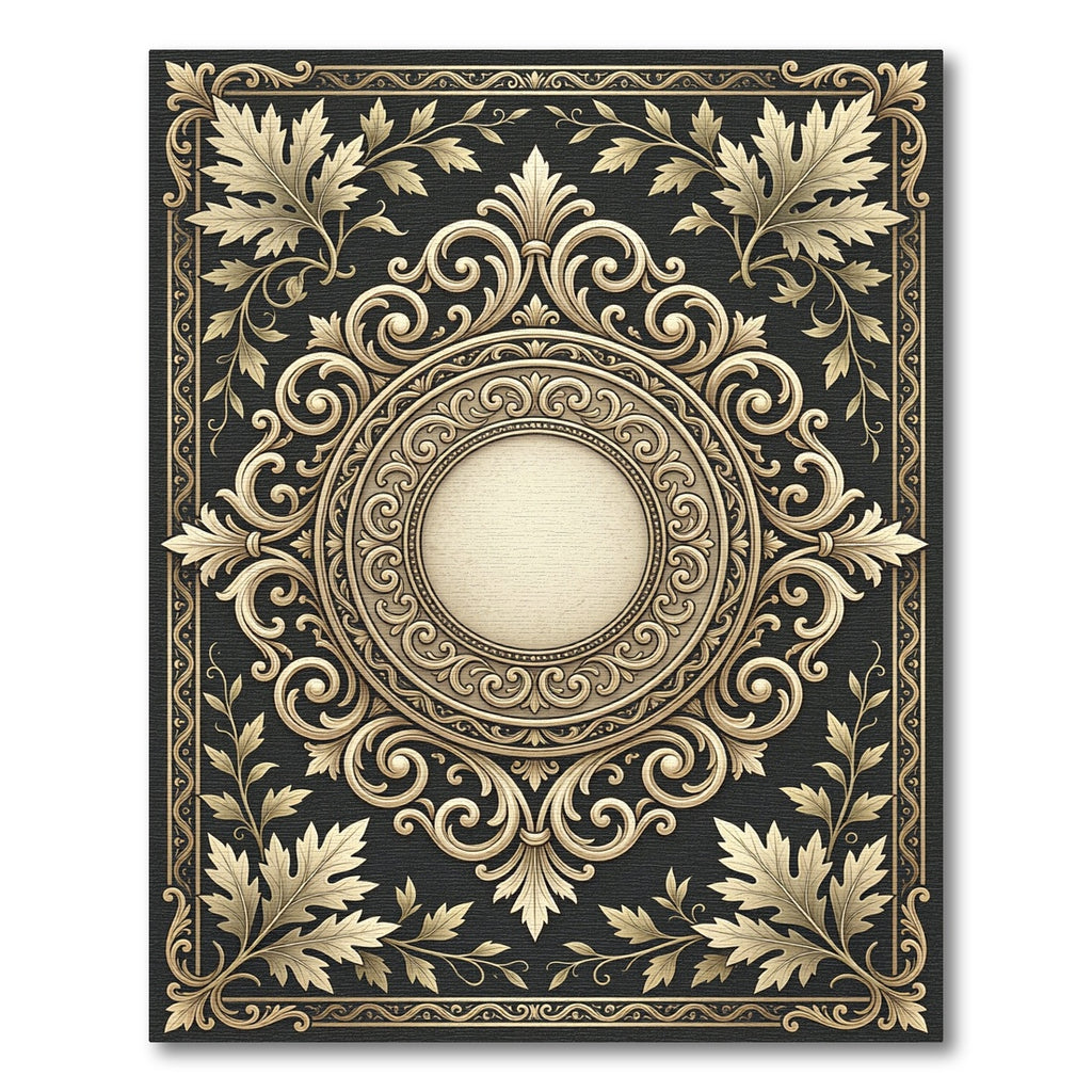 Ornate Gold Leaf Scrollwork Centerpiece Rug