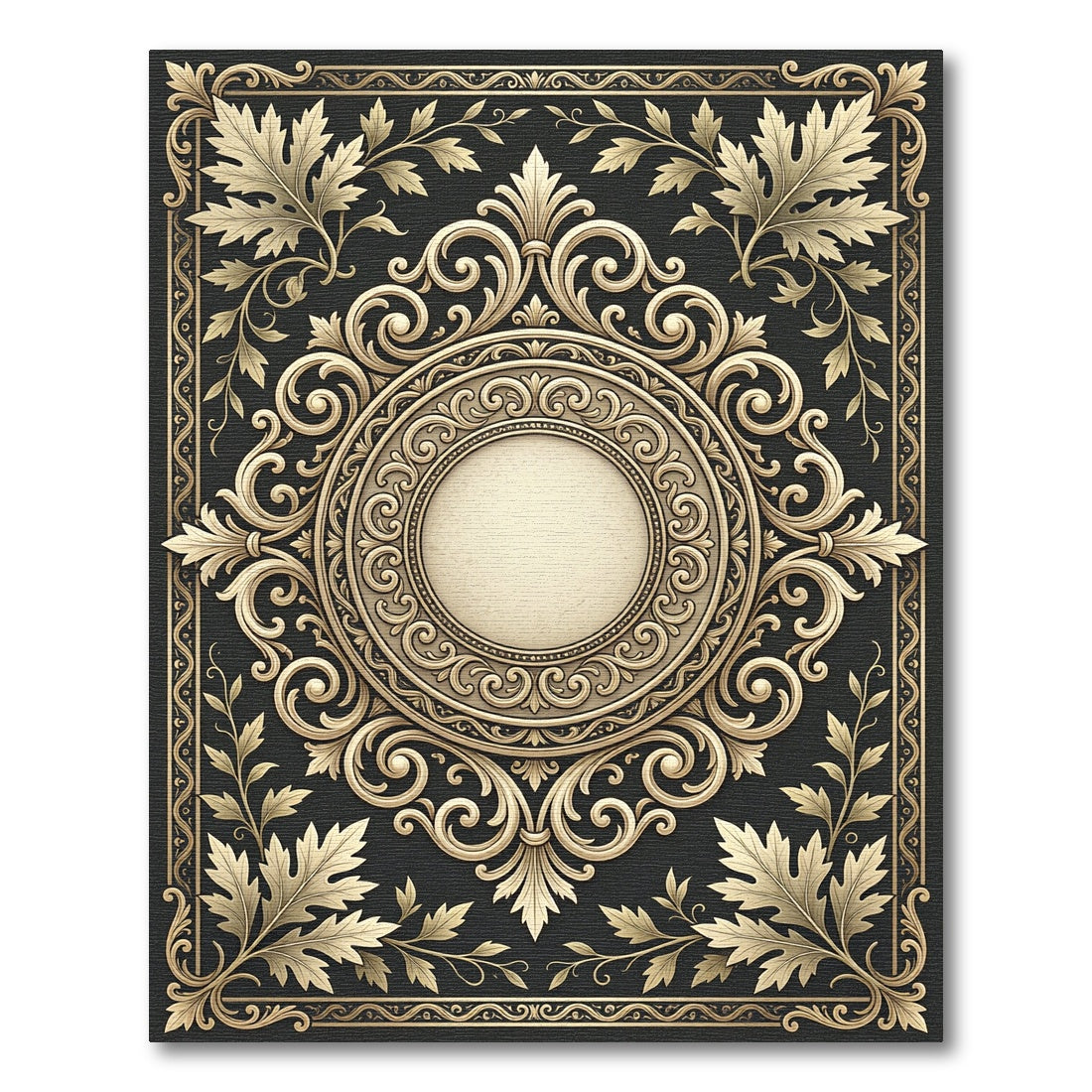 Ornate Gold Leaf Scrollwork Centerpiece Rug
