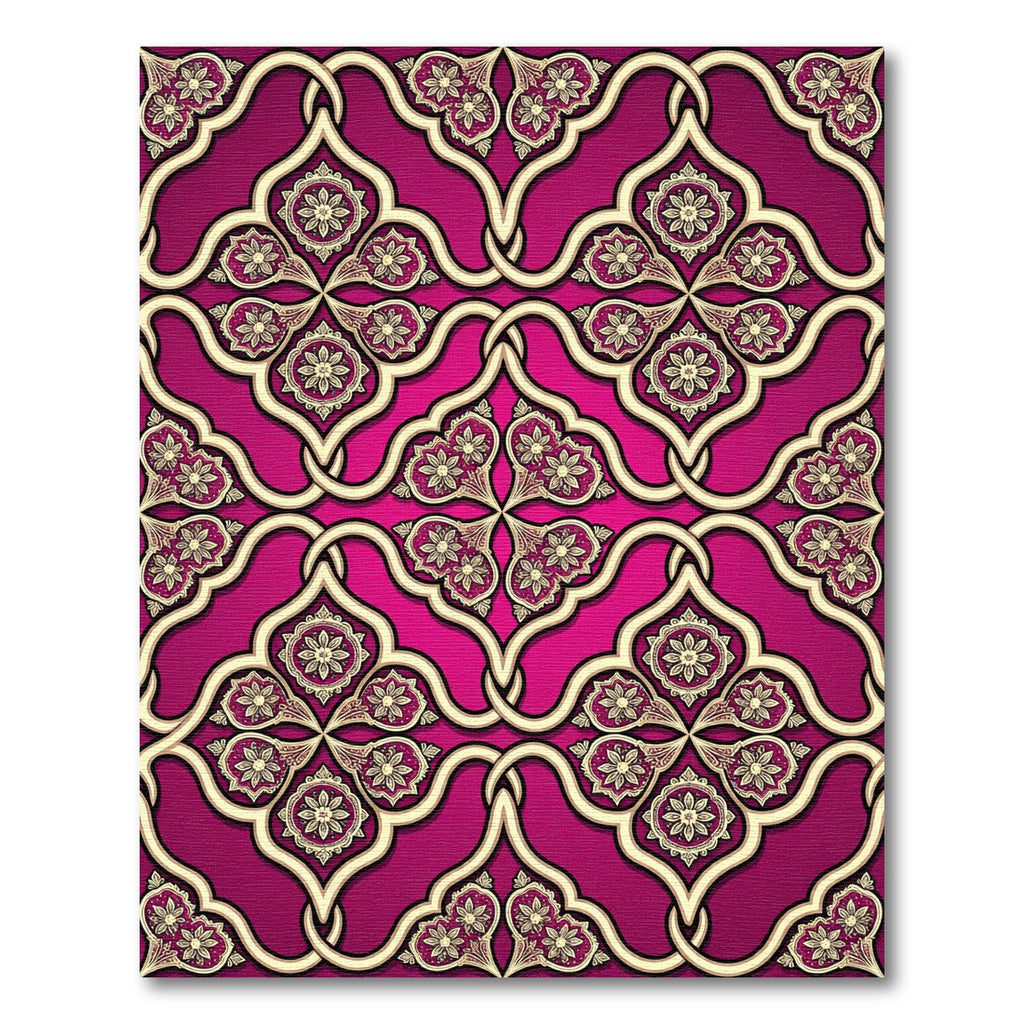 Magenta Ornate Flourish Damask Interlace Rug