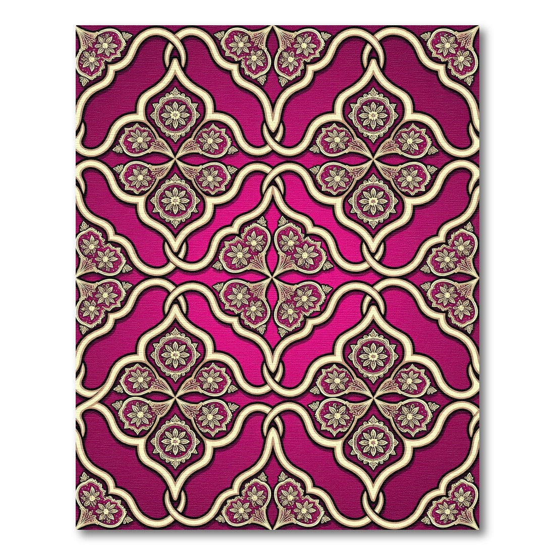 Magenta Ornate Flourish Damask Interlace Rug