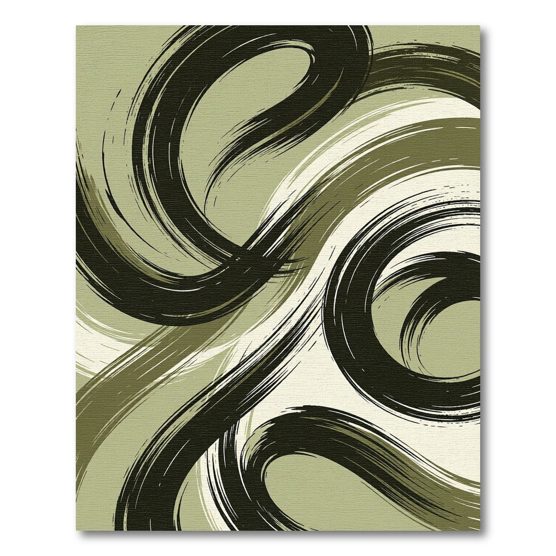 Modern Olive Sweeping Abstract Swirl Rug