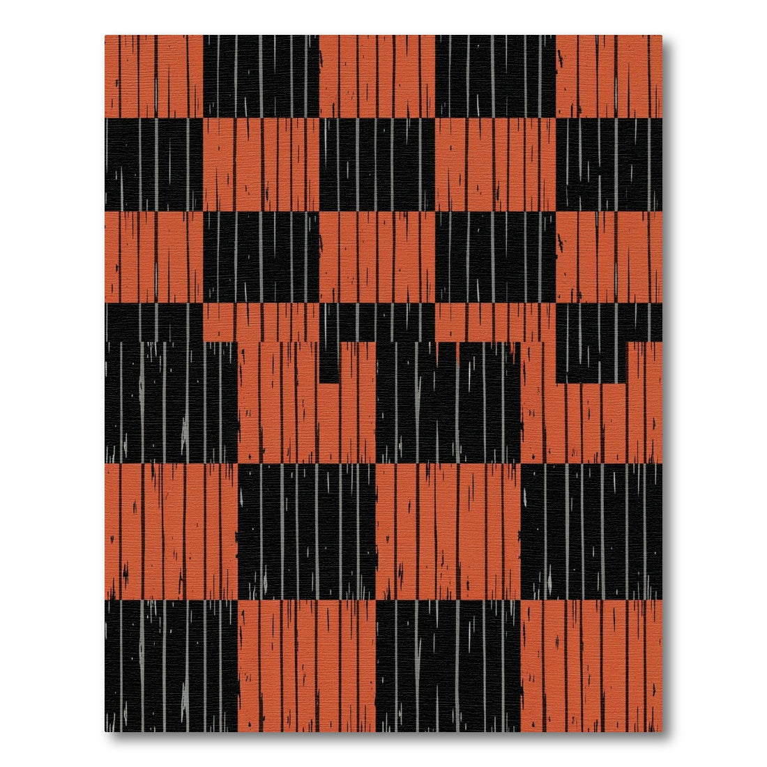 Bold Burnt Orange Black Checkered Grid Rug