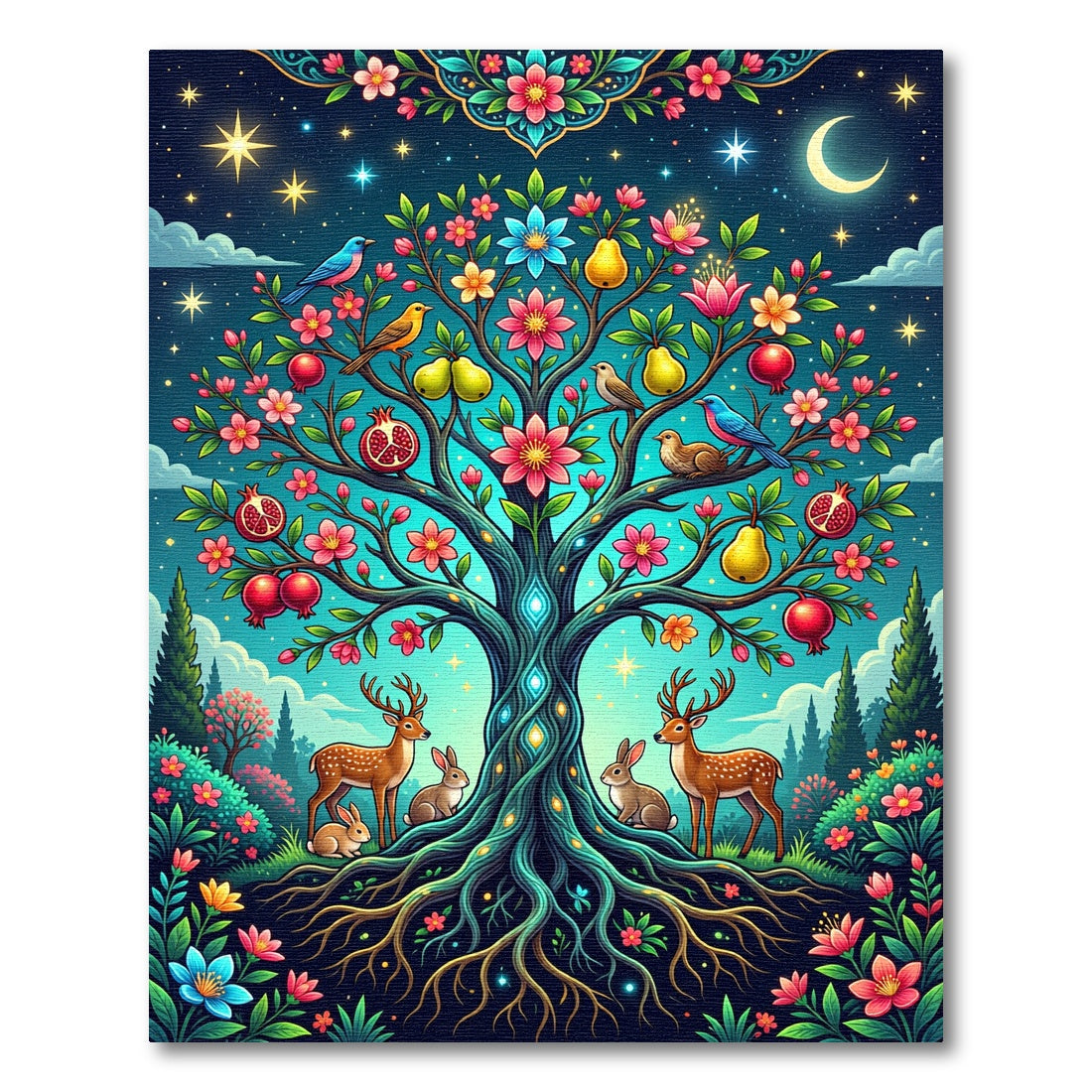 Enchanted Tree Life Rabbits Deer Garden Rug