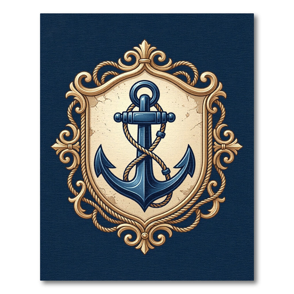 Vintage Navy Anchor Ornate Gold Frame Rug