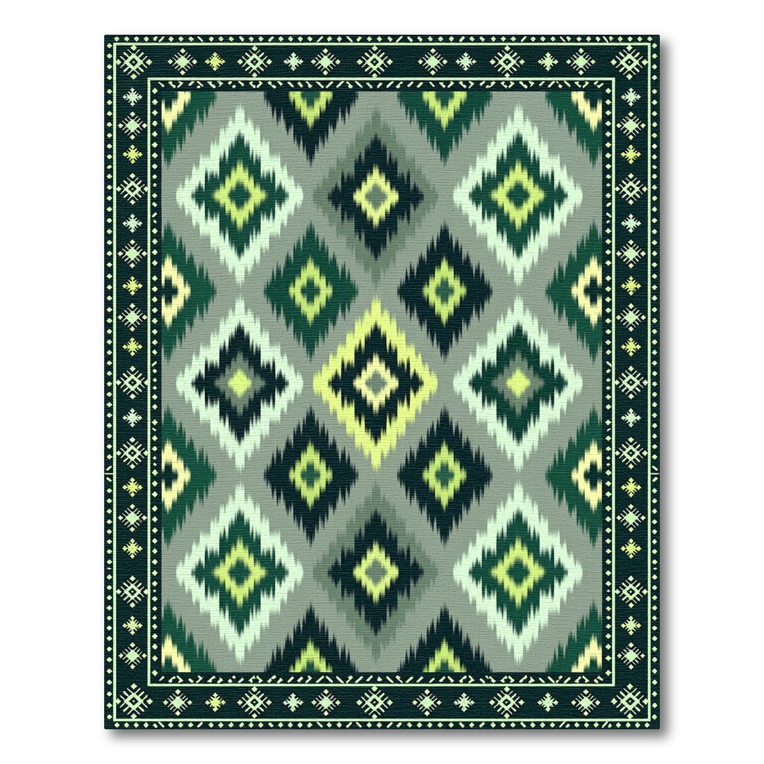 Geometric Diamond Green Abstract Rug