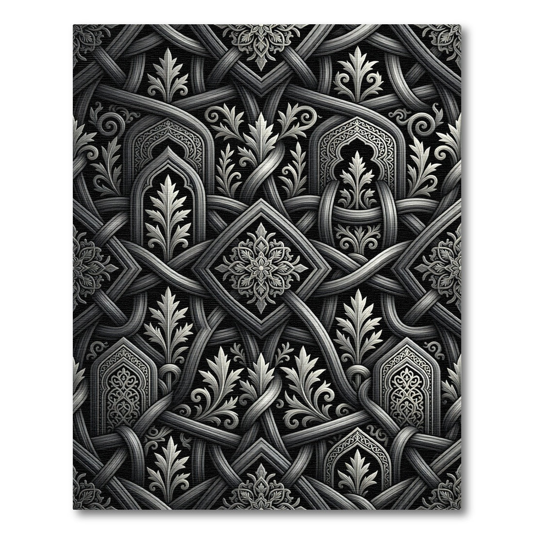 Intricate Silver Interlaced Arch Foliage Rug