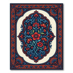 Crimson Red Blue Floral Medallion Rug