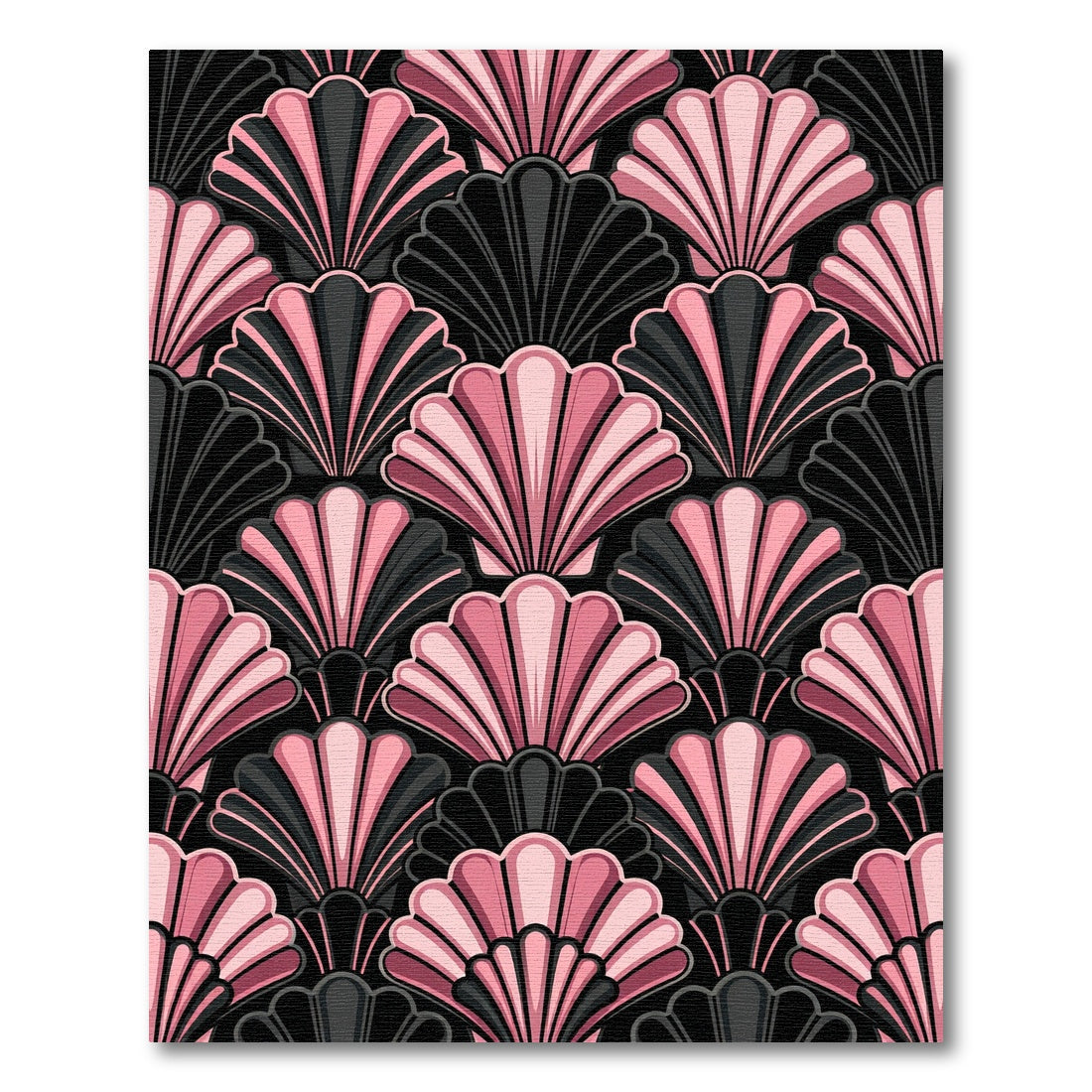 Art Deco Pink Black Shell Fan Rug