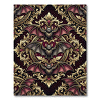 Gothic Bat Filigree Damask Burgundy Gold Rug