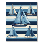 Nautical Blue Sailboat Striped Illustration Rug