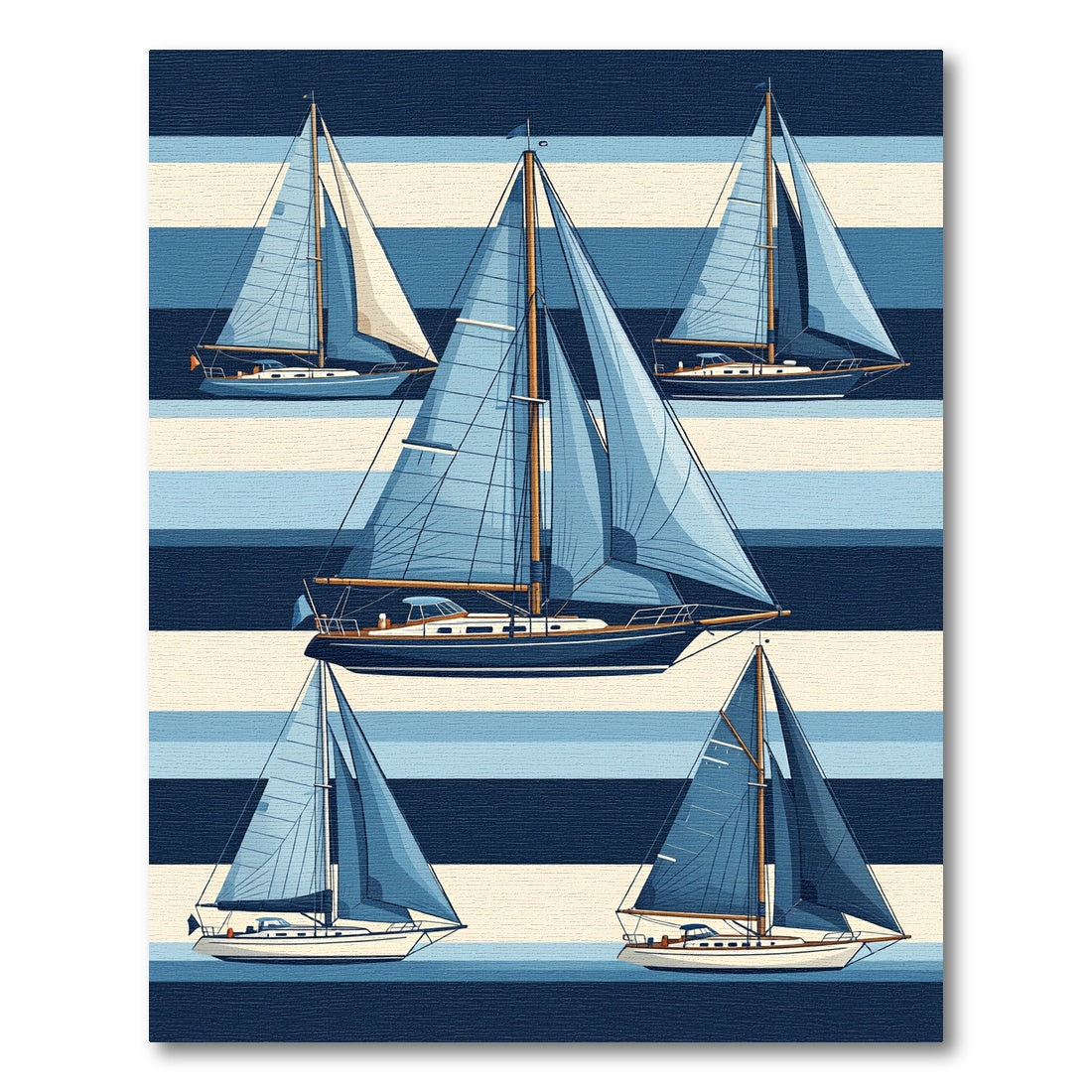 Nautical Blue Sailboat Striped Illustration Rug