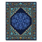 Deep Blue Golden Floral Symmetry Rug