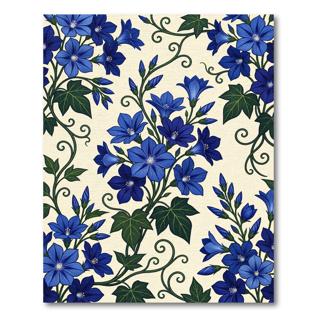 Elegant Cobalt Blue Bellflower Botanical Rug