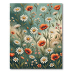 Watercolor Wildflower Daisy and Poppy Meadow Rug