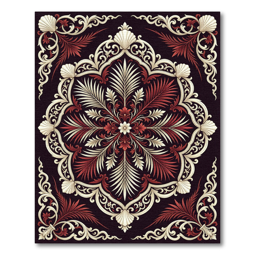 Regal Cream and Crimson Shell Medallion Rug