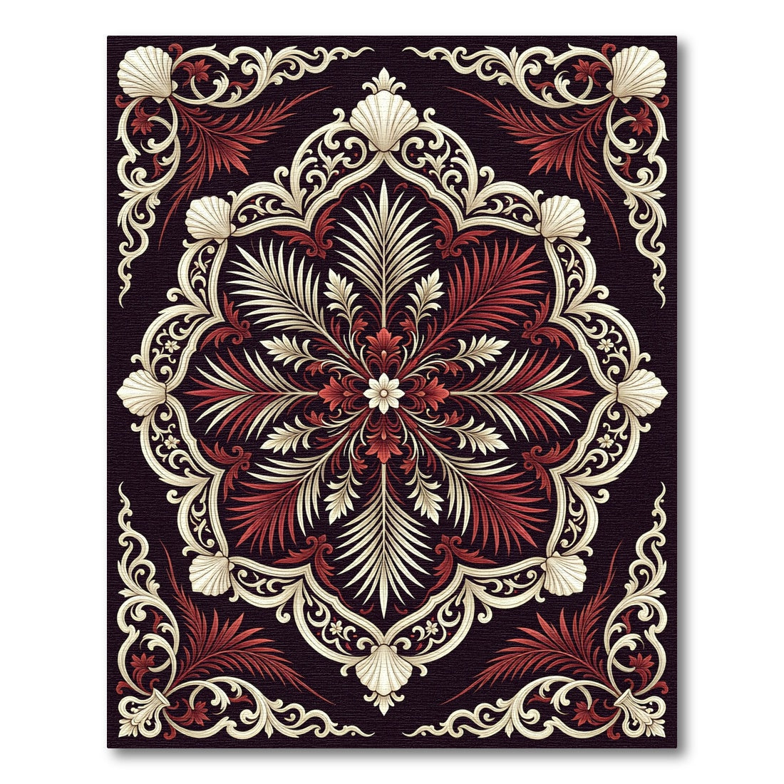 Regal Cream and Crimson Shell Medallion Rug