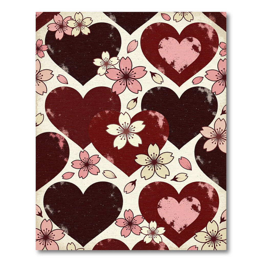 Cherry Blossom Hearts Crimson Rug
