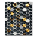 Modern Metallic Gold Gray Hexagonal Grid Rug