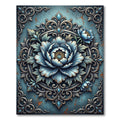 Ornate Blue Peony Filigree Round Medallion Rug
