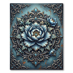 Ornate Blue Peony Filigree Round Medallion Rug