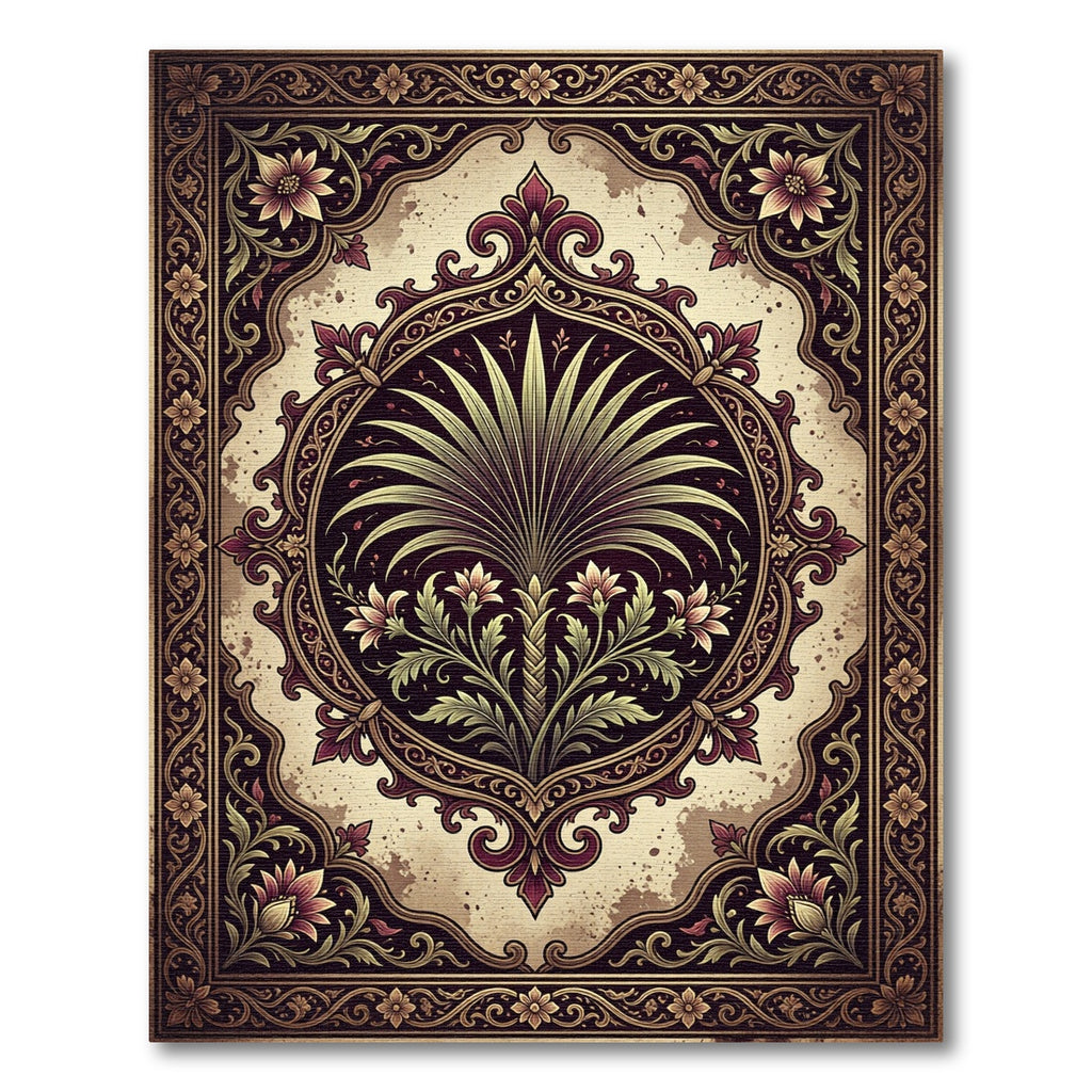 Ornate Floral Palm Medallion Deep Umber Rug