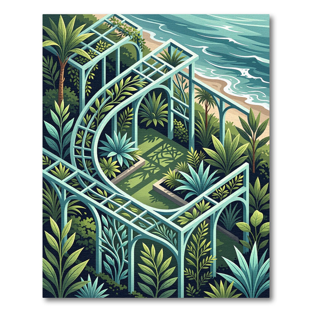 Lush Turquoise Tropical Pergola Garden Rug