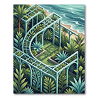 Lush Turquoise Tropical Pergola Garden Rug