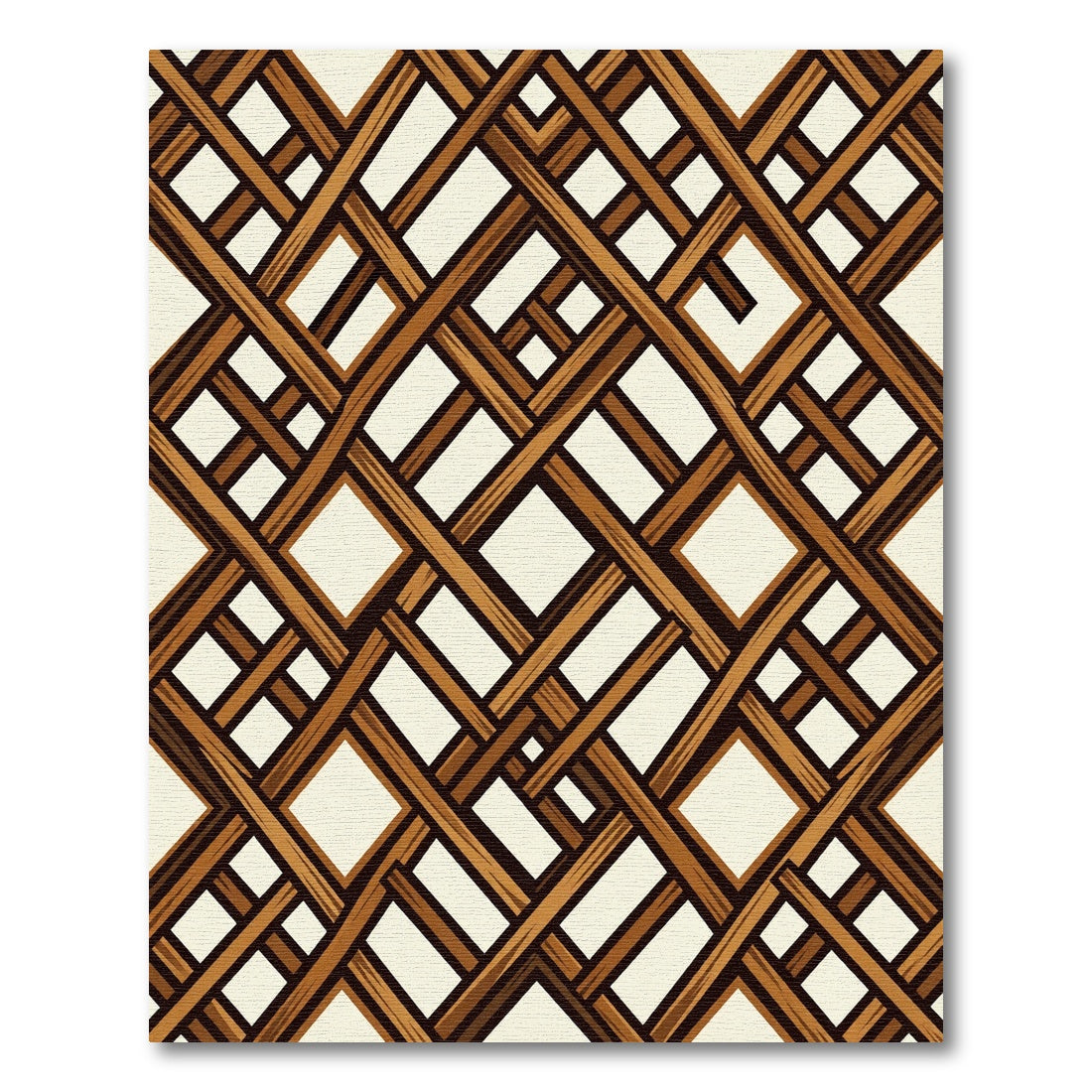 Wood Lattice Interlocking Geometric Pattern Rug