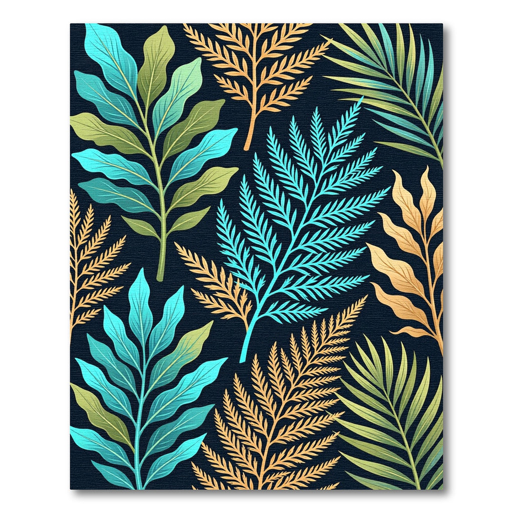 Tropical Teal Gold Leaf Fern Rug