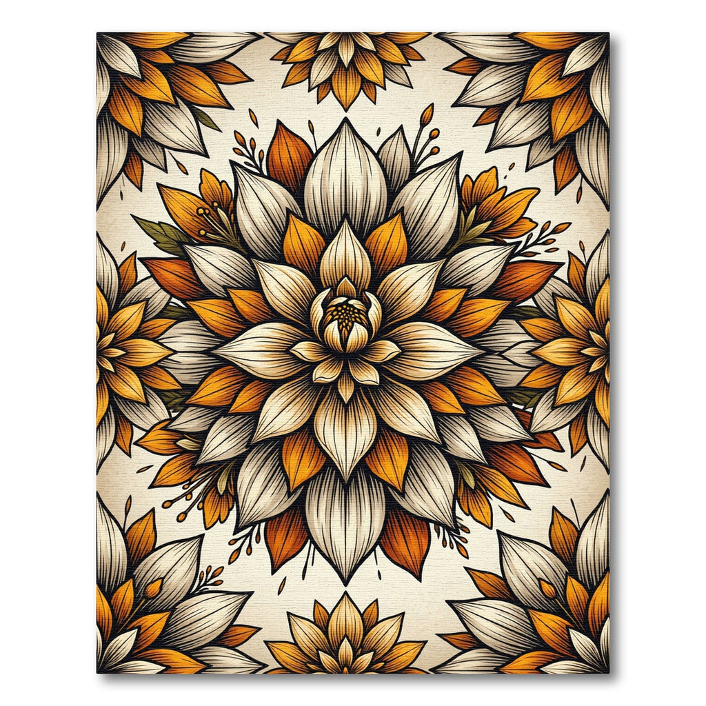 Golden Orange Floral Medallion Composition Rug
