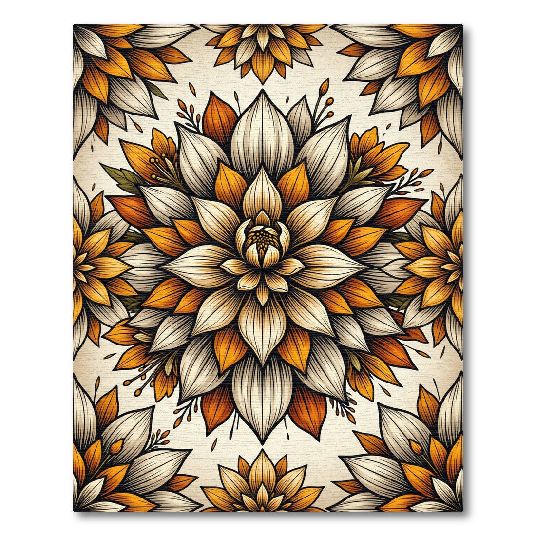 Golden Orange Floral Medallion Composition Rug
