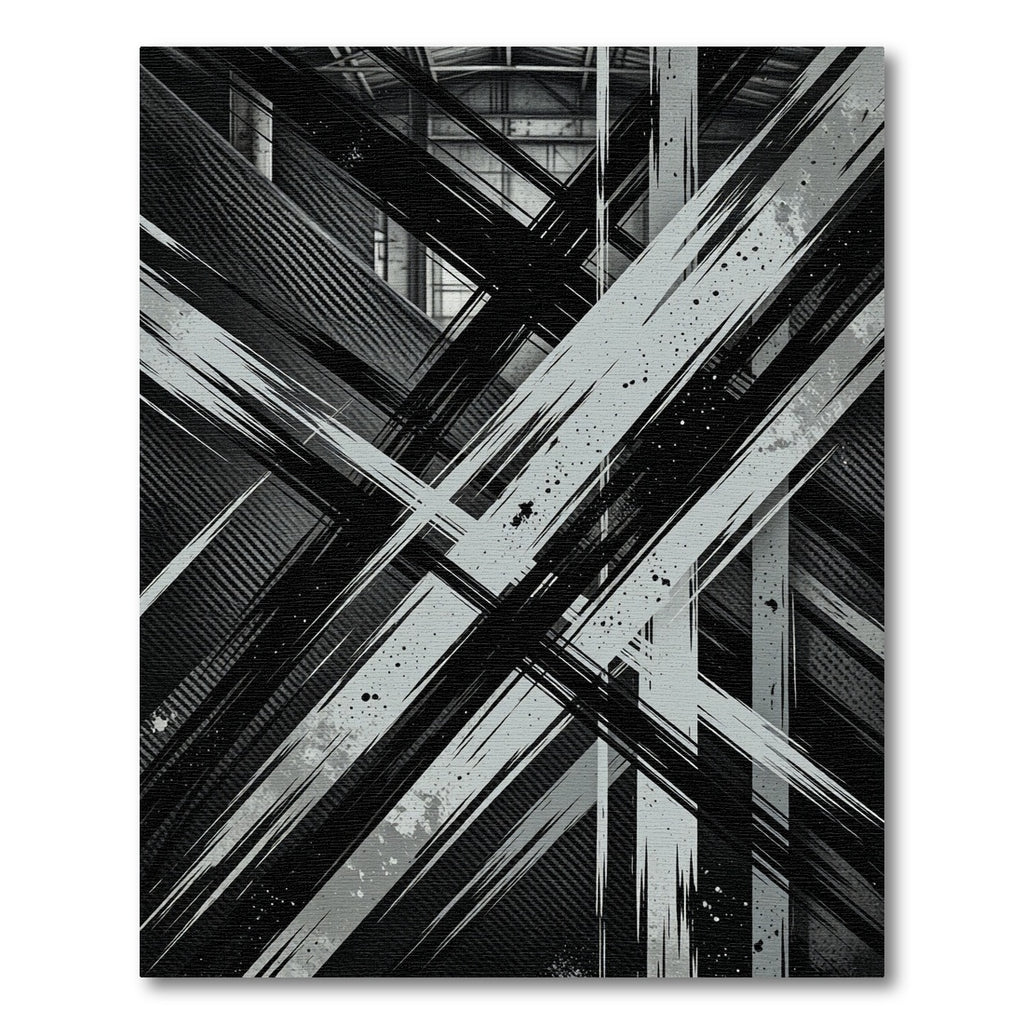 Monochromatic Abstract Geometric Brush Stroke Rug