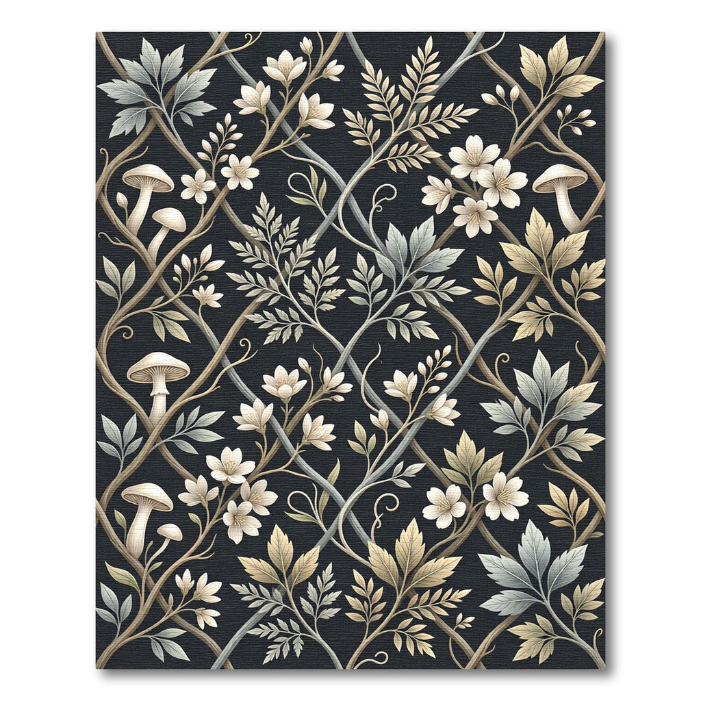 Dark Floral Mushroom Botanical Vines Rug