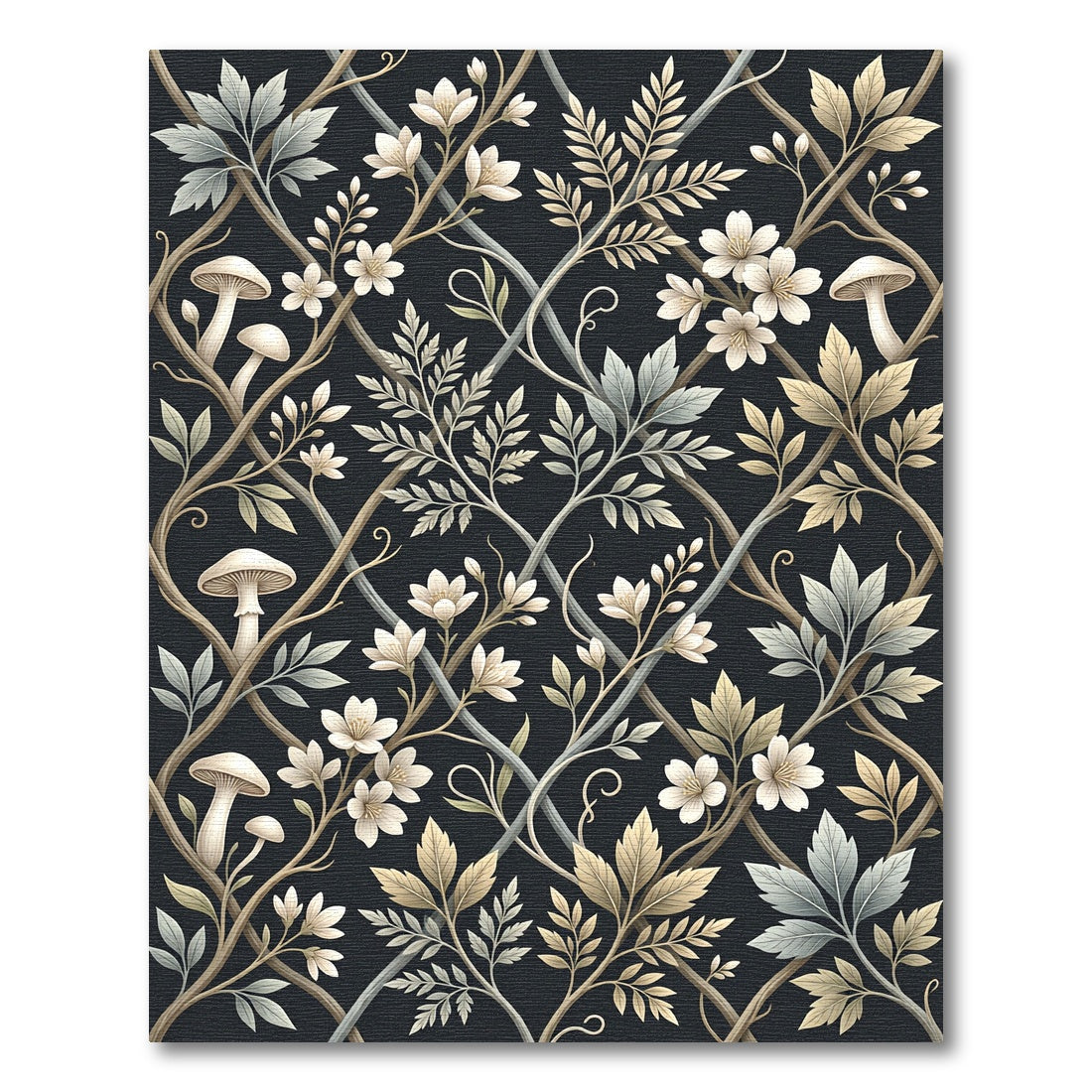 Dark Floral Mushroom Botanical Vines Rug