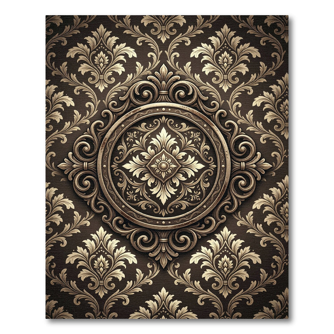 Antique Bronze Damask Scrollwork Rug